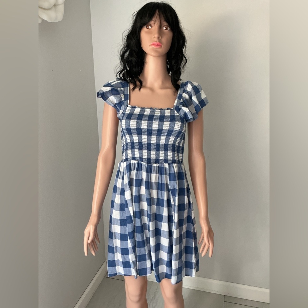 Old Navy Blue and White Plaid Mini Dress